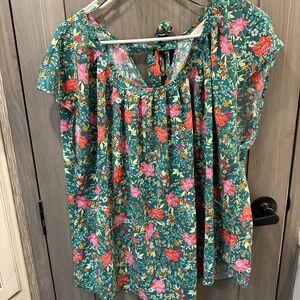 LC Lauren Conrad Floral Blouse - Green and Red